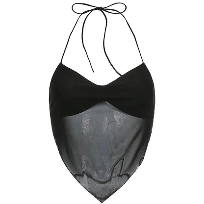Black mesh halter flat lay