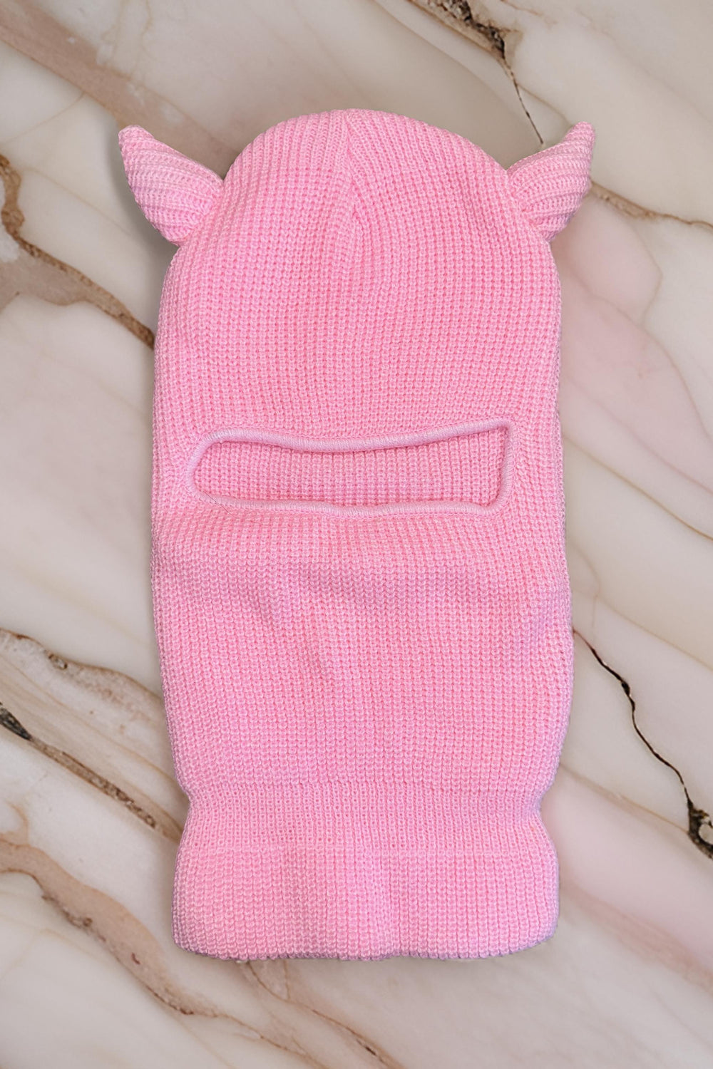Devil's Shade Balaclava - Pink Knit Horned Ski Mask