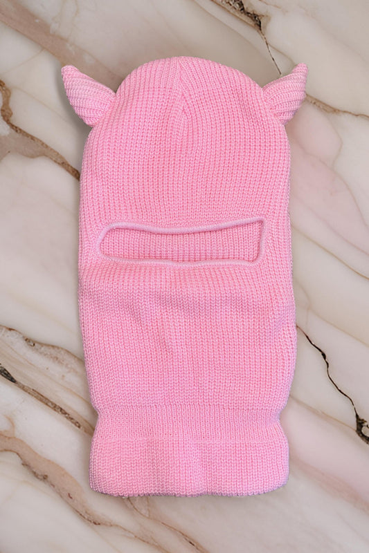 Devil's Shade Balaclava - Pink Knit Horned Ski Mask