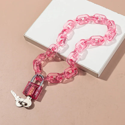 Bubblegum Pink acrylic padlock chain choker