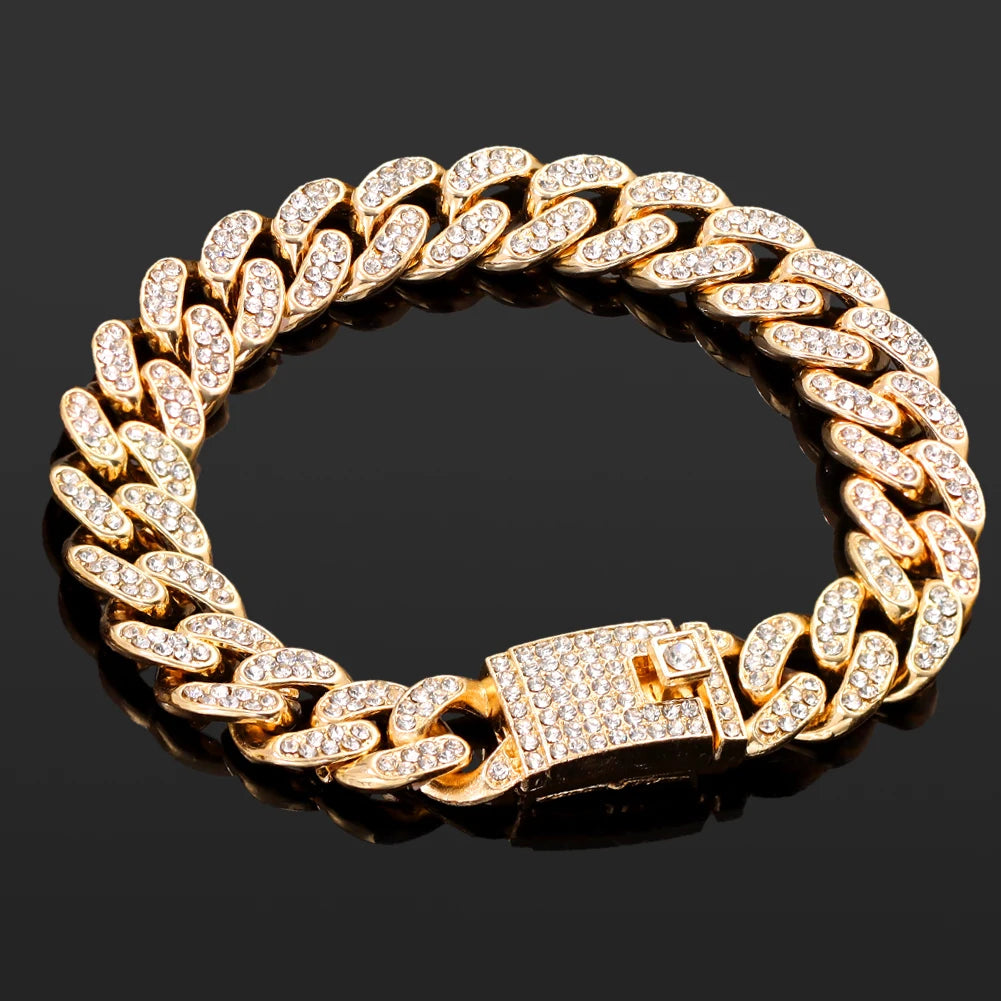Gold pave crystal Cuban chain bracelet