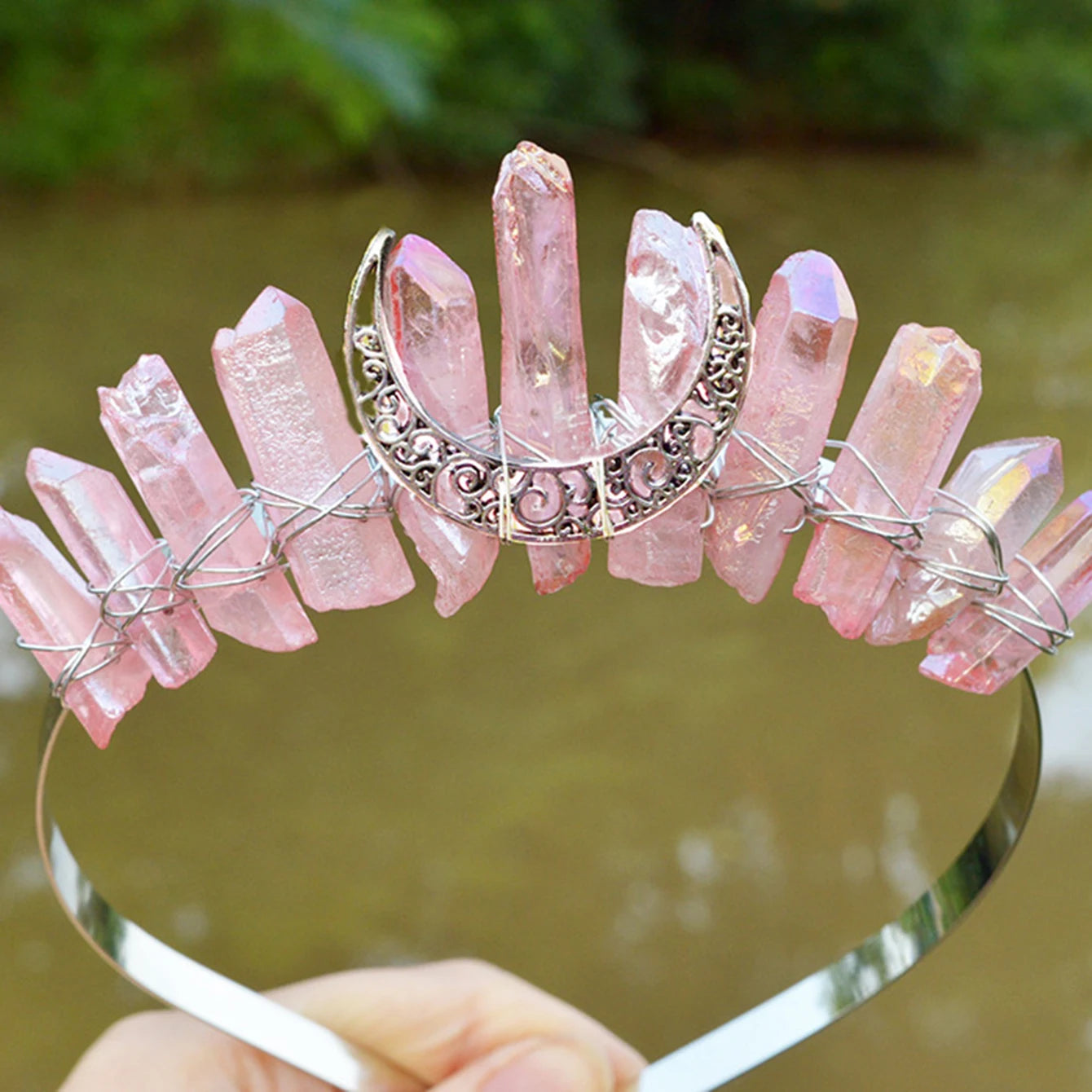 Pink crystal moon crown