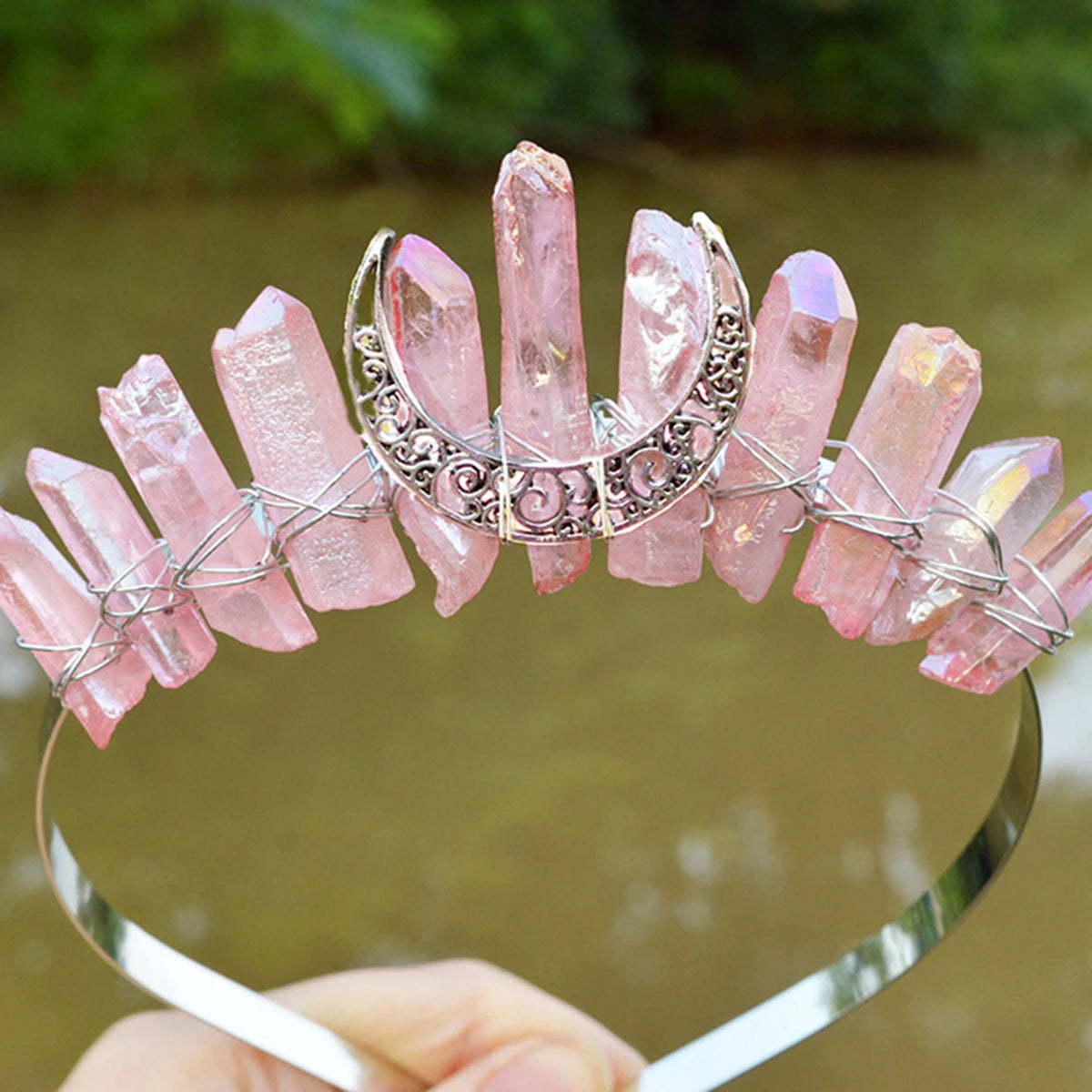 Pink crystal moon crown