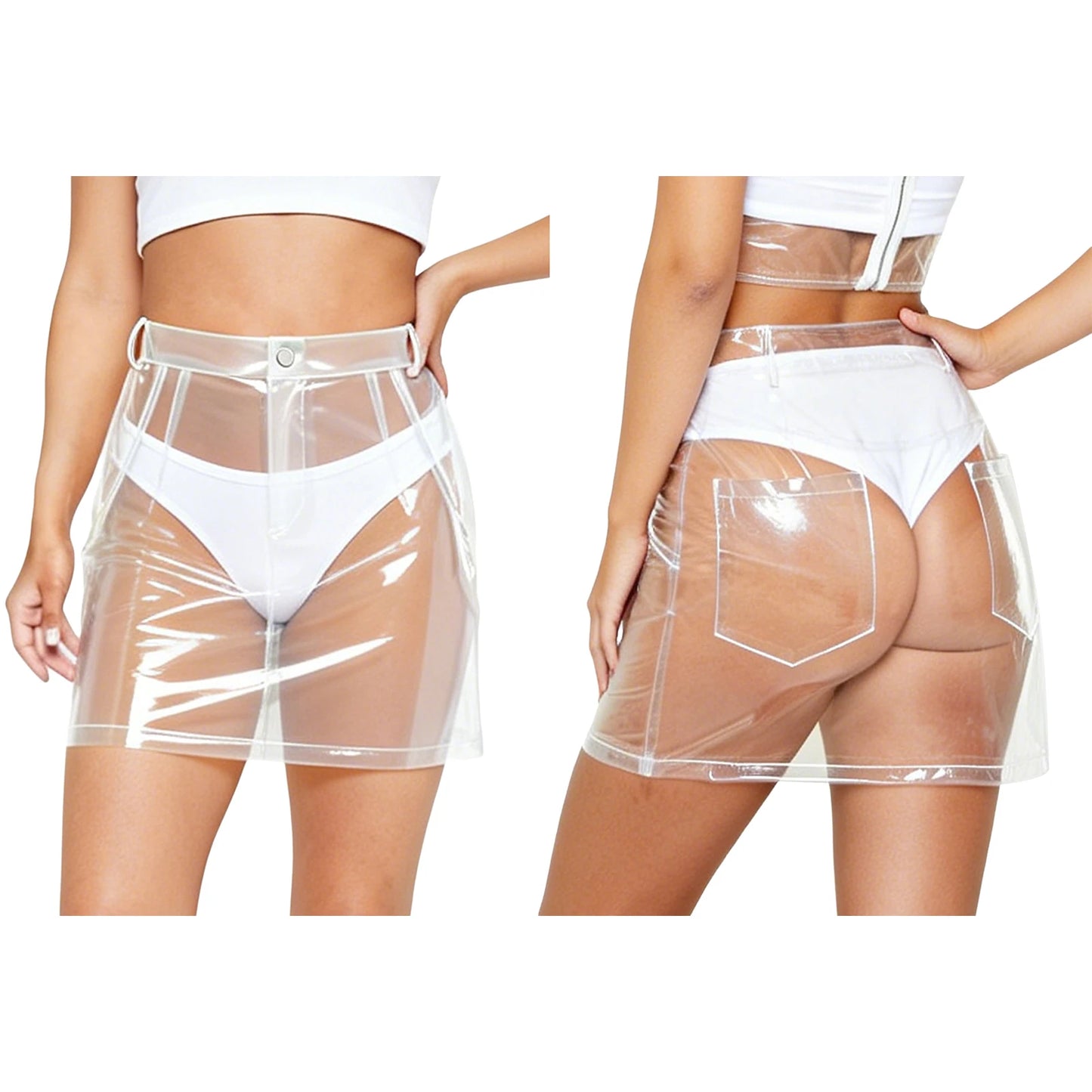 Clear PVC mini skirt front and back