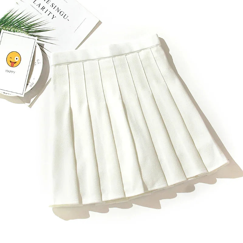 Bone plain pleated mini skirt