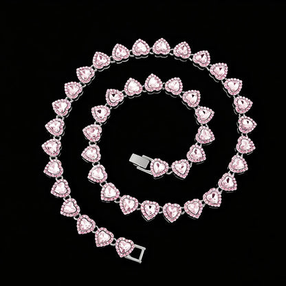 Pink on Chrome heart tennis chain