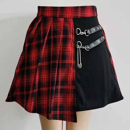 Riot Red Plaid asymmetric harness skirt front