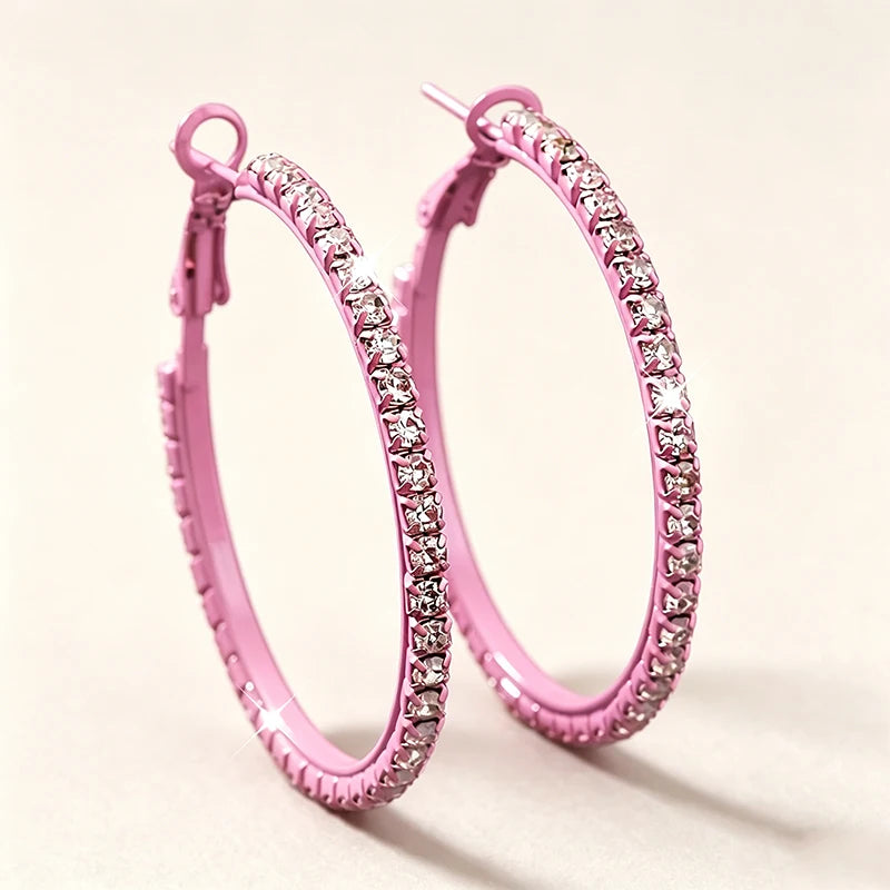 Bubblegum pink rhinestone hoop earrings