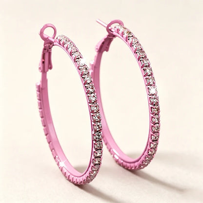 Bubblegum pink rhinestone hoop earrings