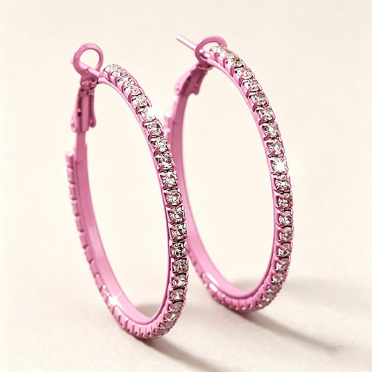 Bubblegum pink rhinestone hoop earrings