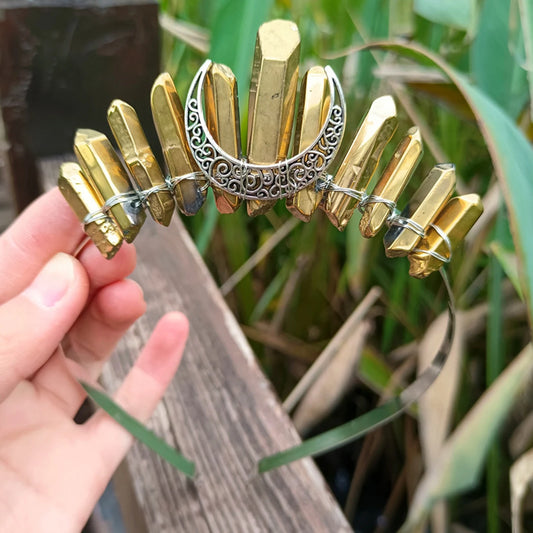 Gold crystal moon crown