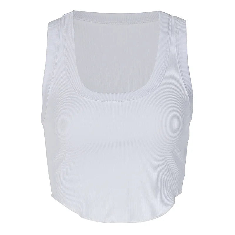White ribbed crop tank square neckline detail