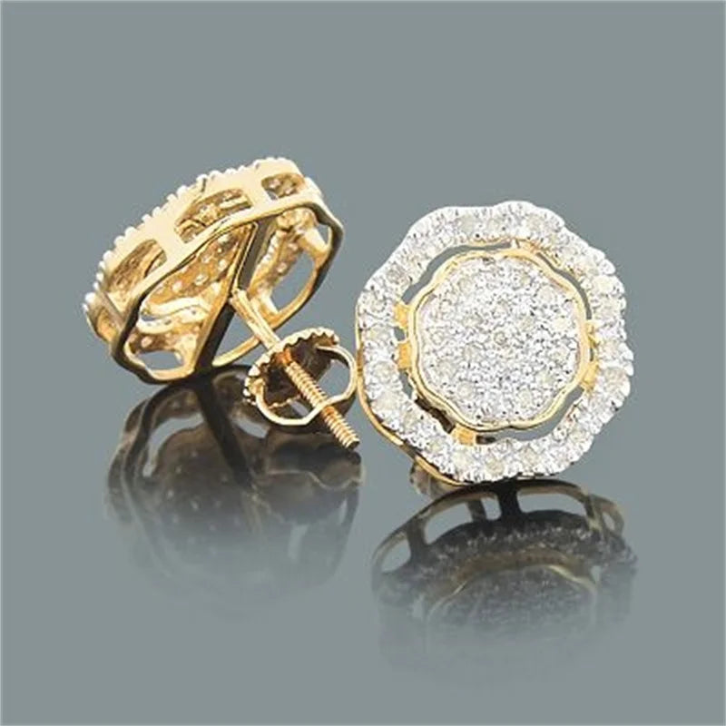 Round pave crystal stud earrings gold