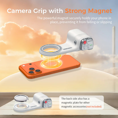 Strong magnet holds the grip securely to the back of the phone