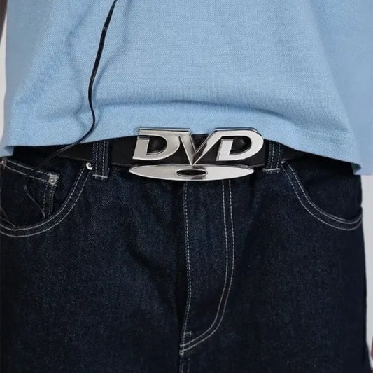 DVD buckle belt styled on jeans