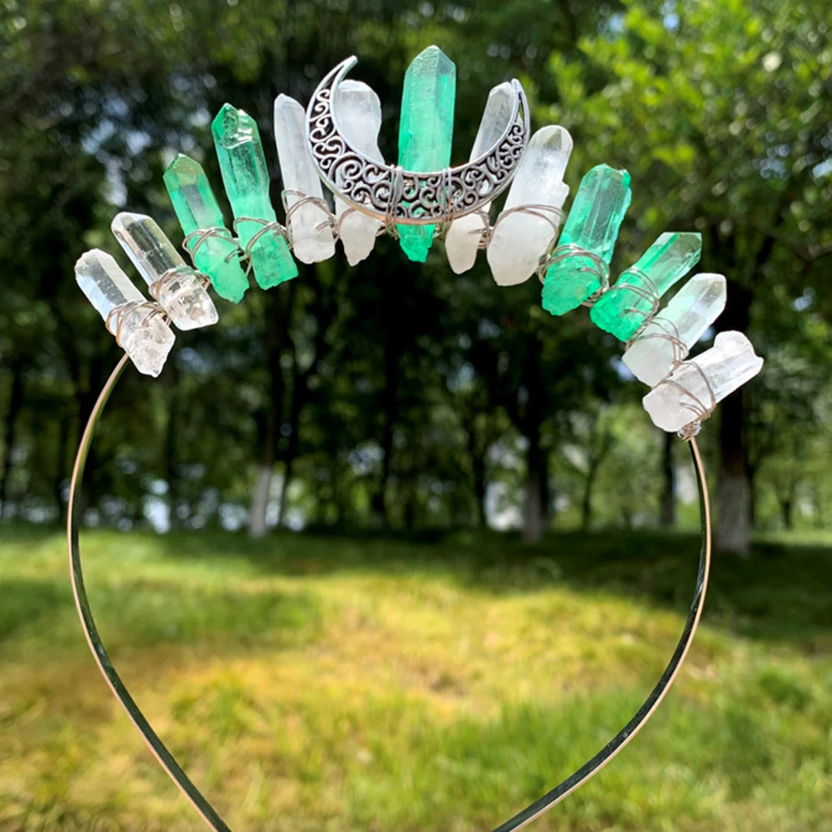 White green crystal moon crown