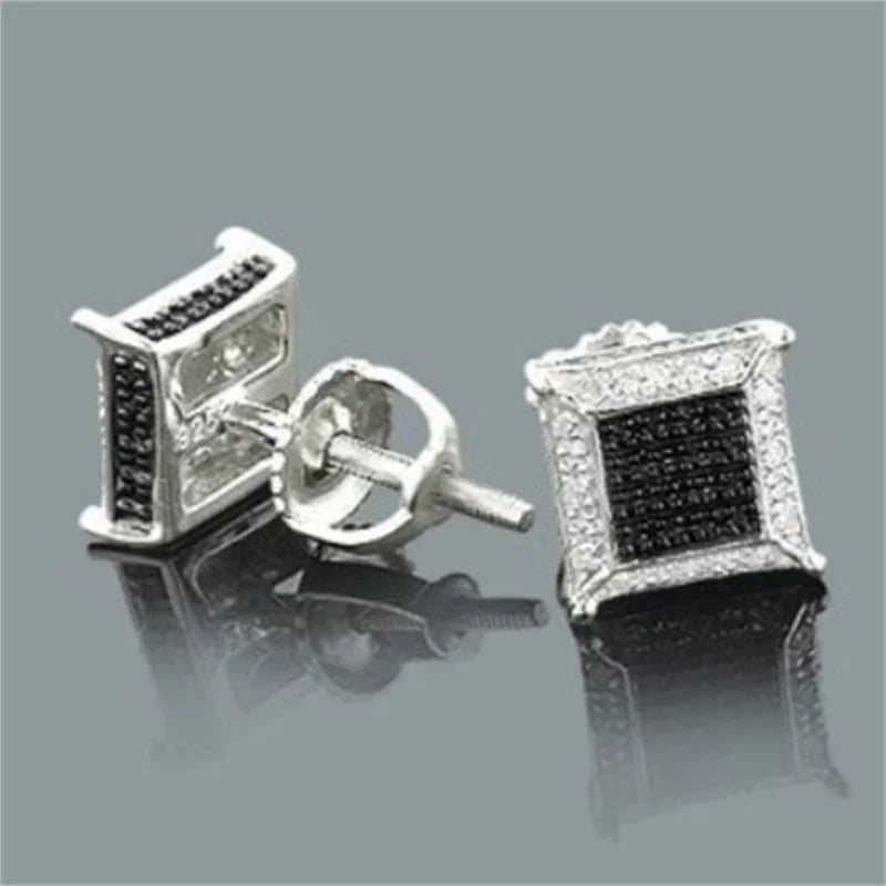 Square pave stud earrings black and silver