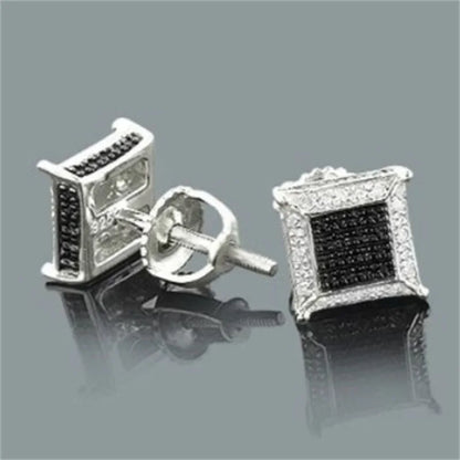 Square pave stud earrings black and silver