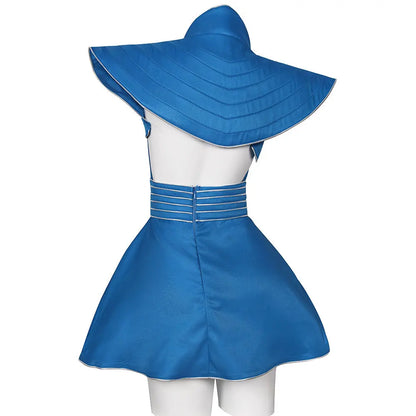 Blue flight attendant costume, back view