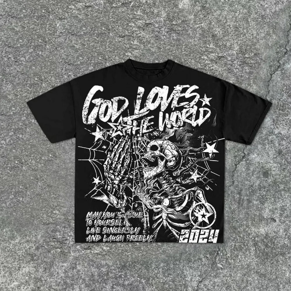 Static Black - black tee with white skeleton print