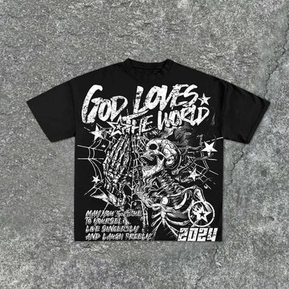 Static Black - black tee with white skeleton print