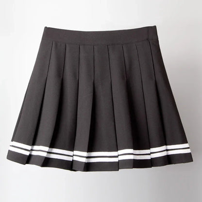 Charcoal pleated mini skirt with white uniform stripes