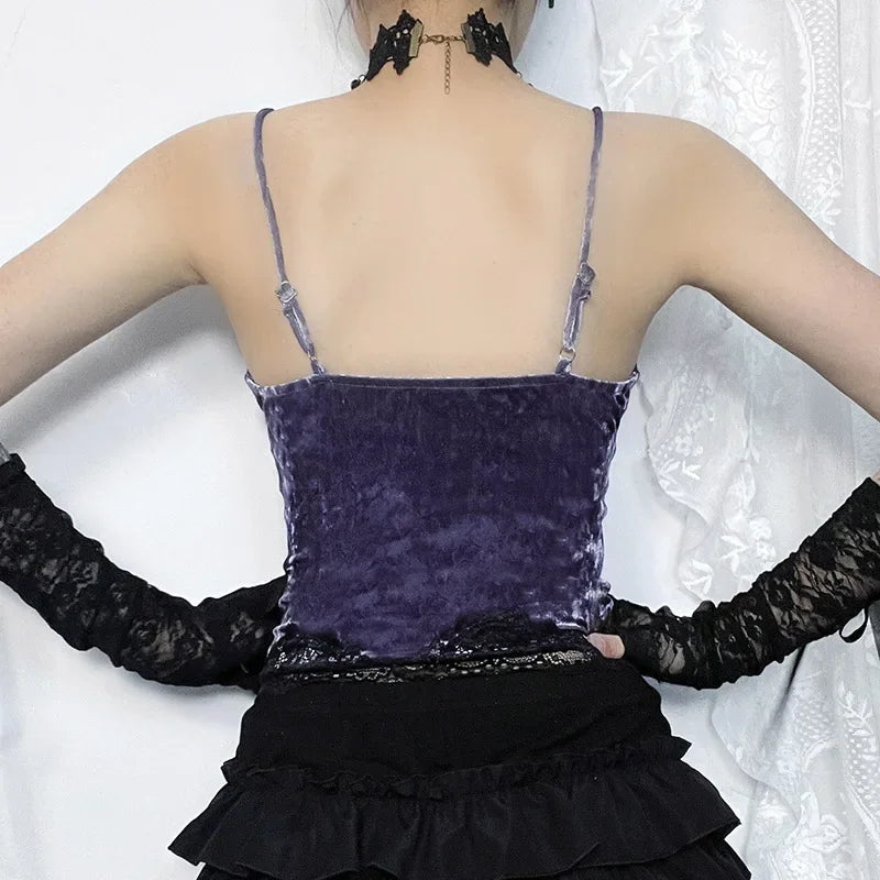 Back view of the velvet camisole and straps