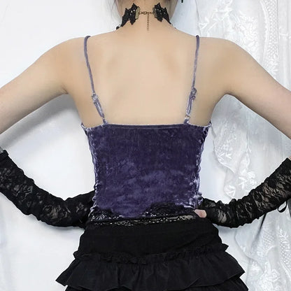 Back view of the velvet camisole and straps