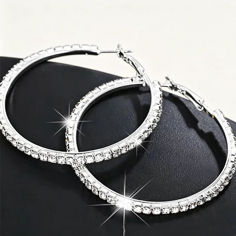Liquid Chrome silver-tone rhinestone hoop earrings