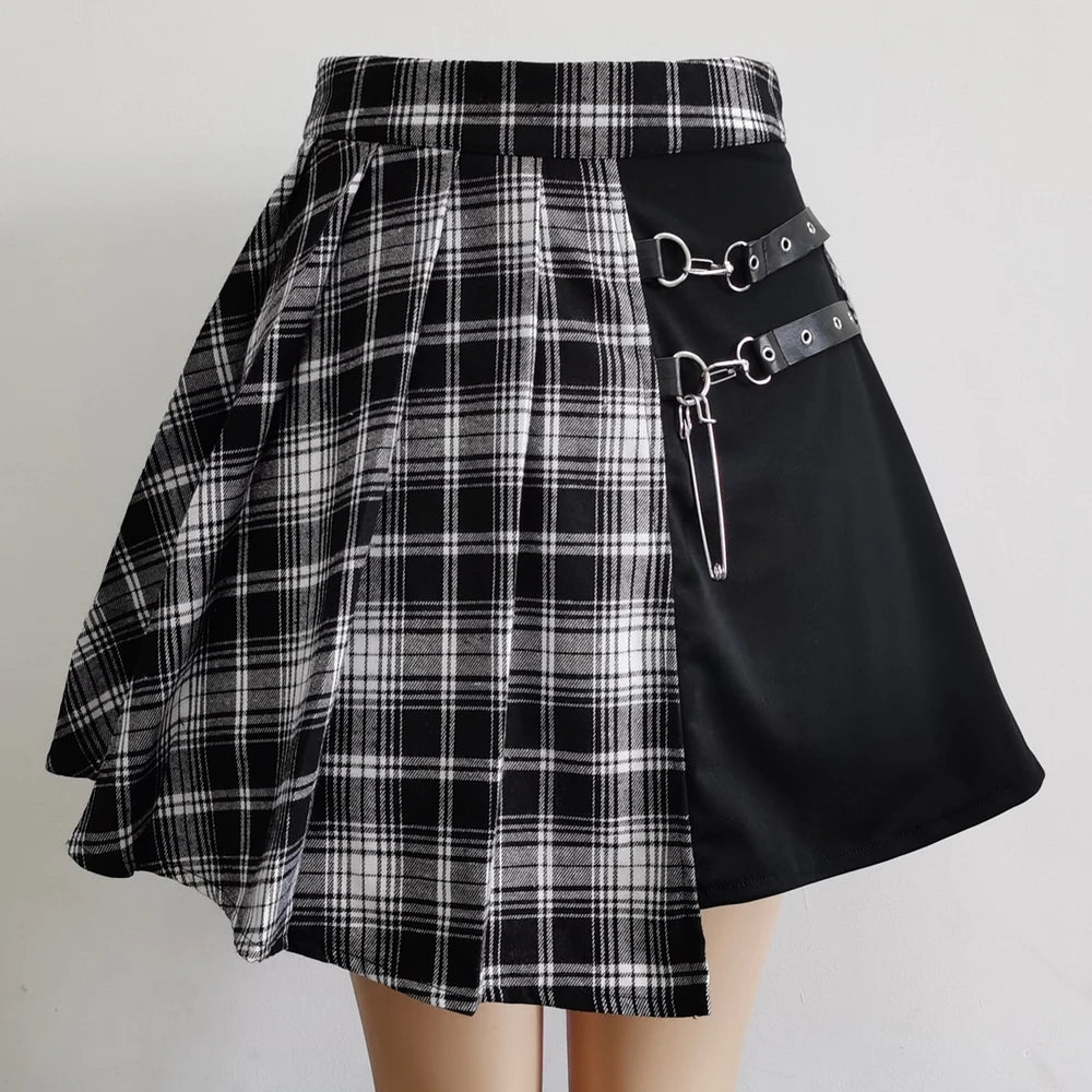 Static Plaid asymmetric harness skirt front