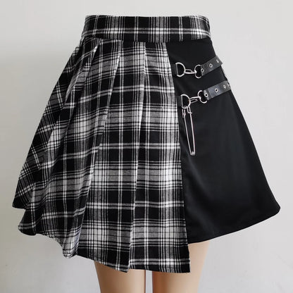Static Plaid asymmetric harness skirt front