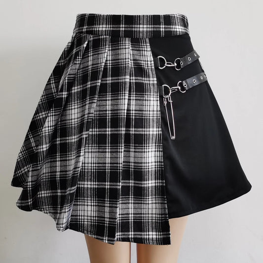 Static Plaid asymmetric harness skirt front