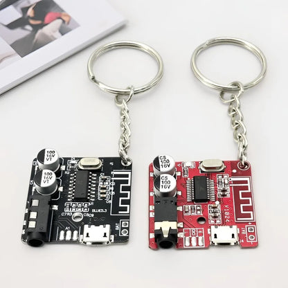 Circuit board keychains in black and red