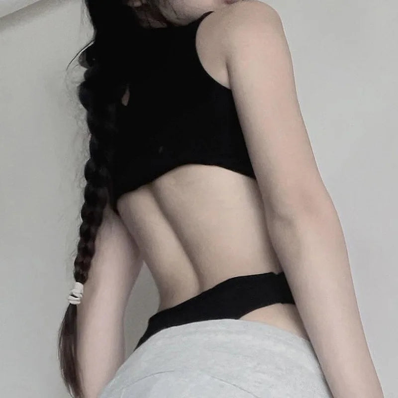 Black cutout bodysuit back view