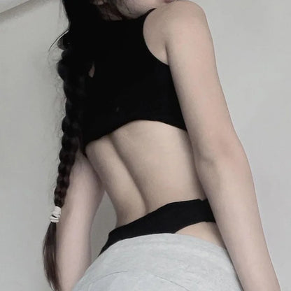 Black cutout bodysuit back view