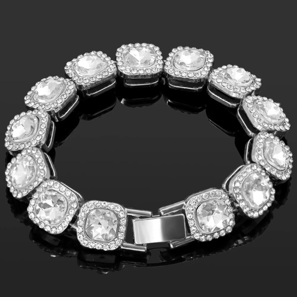 Silver square stone crystal bracelet