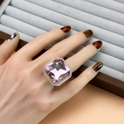 Rose Quartz pale pink faceted cocktail ring worn