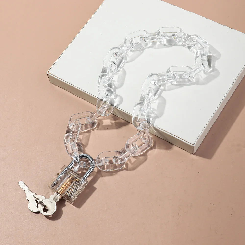 Ice clear acrylic padlock chain choker