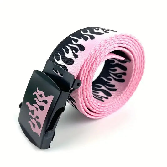 Bubblegum flame web belt with black flip lock buckle