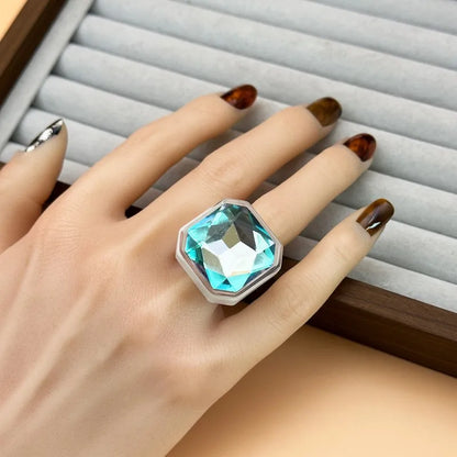 Glacier light blue faceted cocktail ring worn