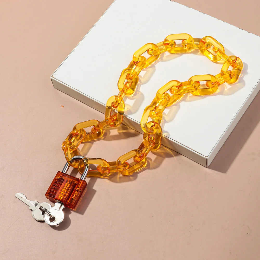 Amber Orange acrylic padlock chain choker