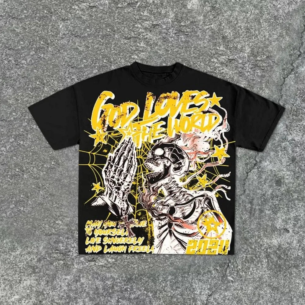 Hornet - black tee with yellow skeleton print