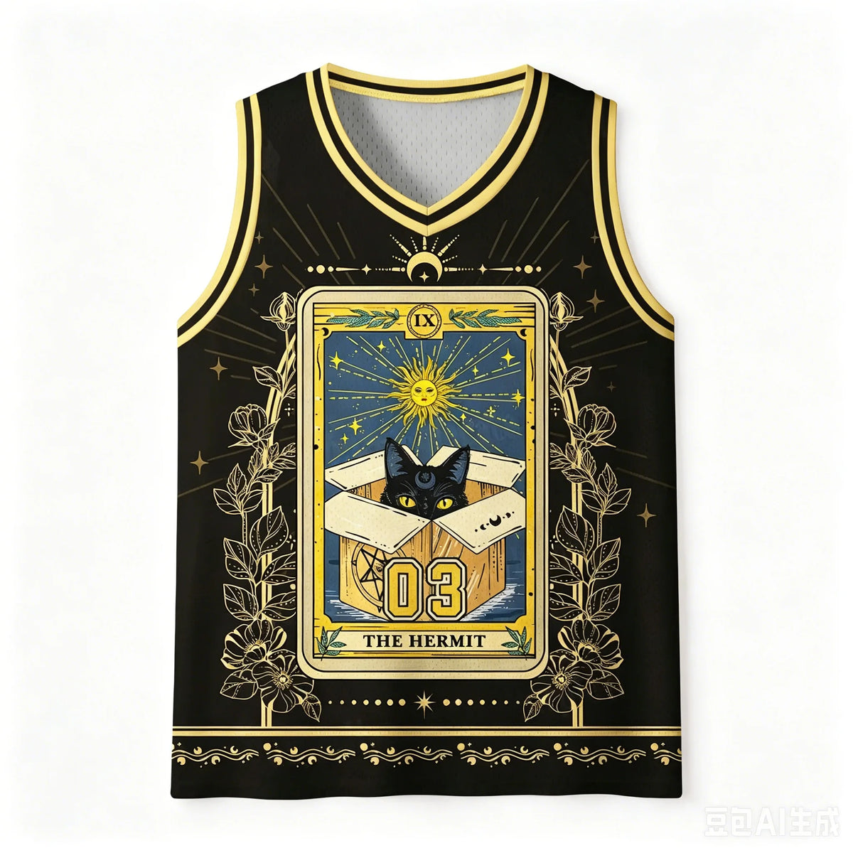 Tarot Cat Black gold tarot panel jersey