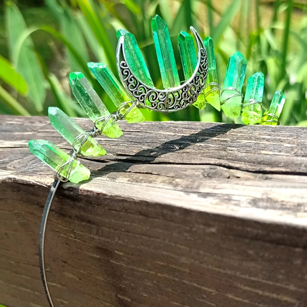 Green yellow crystal moon crown