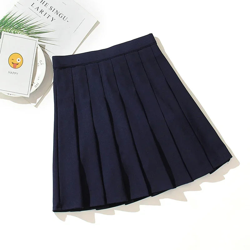 Midnight navy plain pleated mini skirt