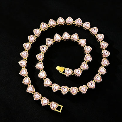 Pink on Gold heart tennis chain