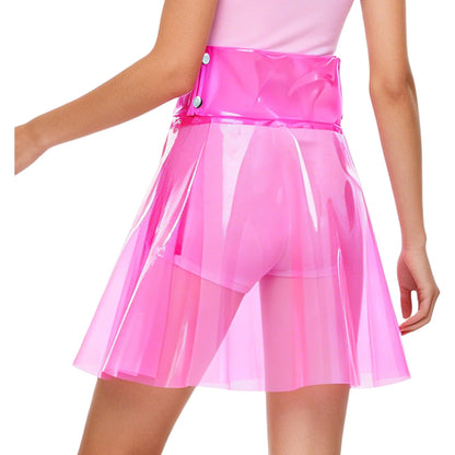 Back view of translucent pleated mini skirt