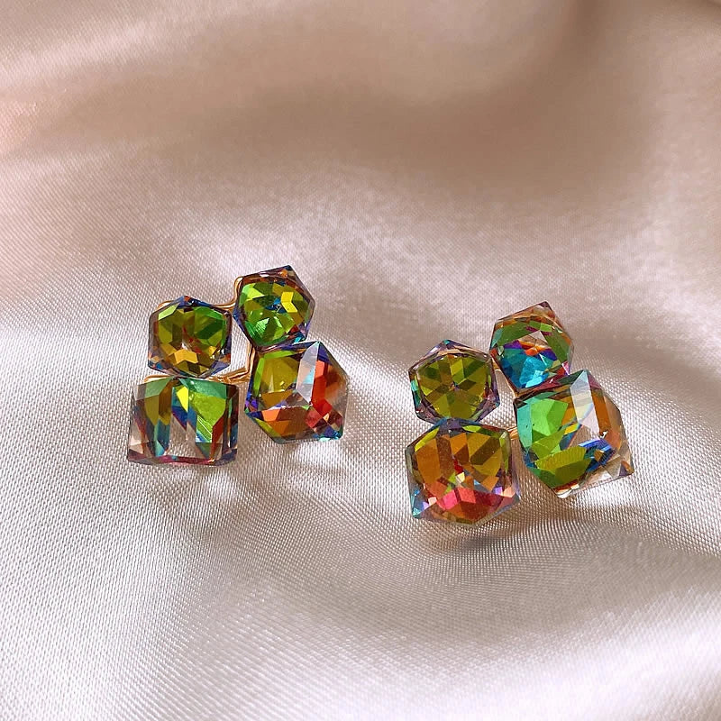 Oil Slick crystal cube cluster studs
