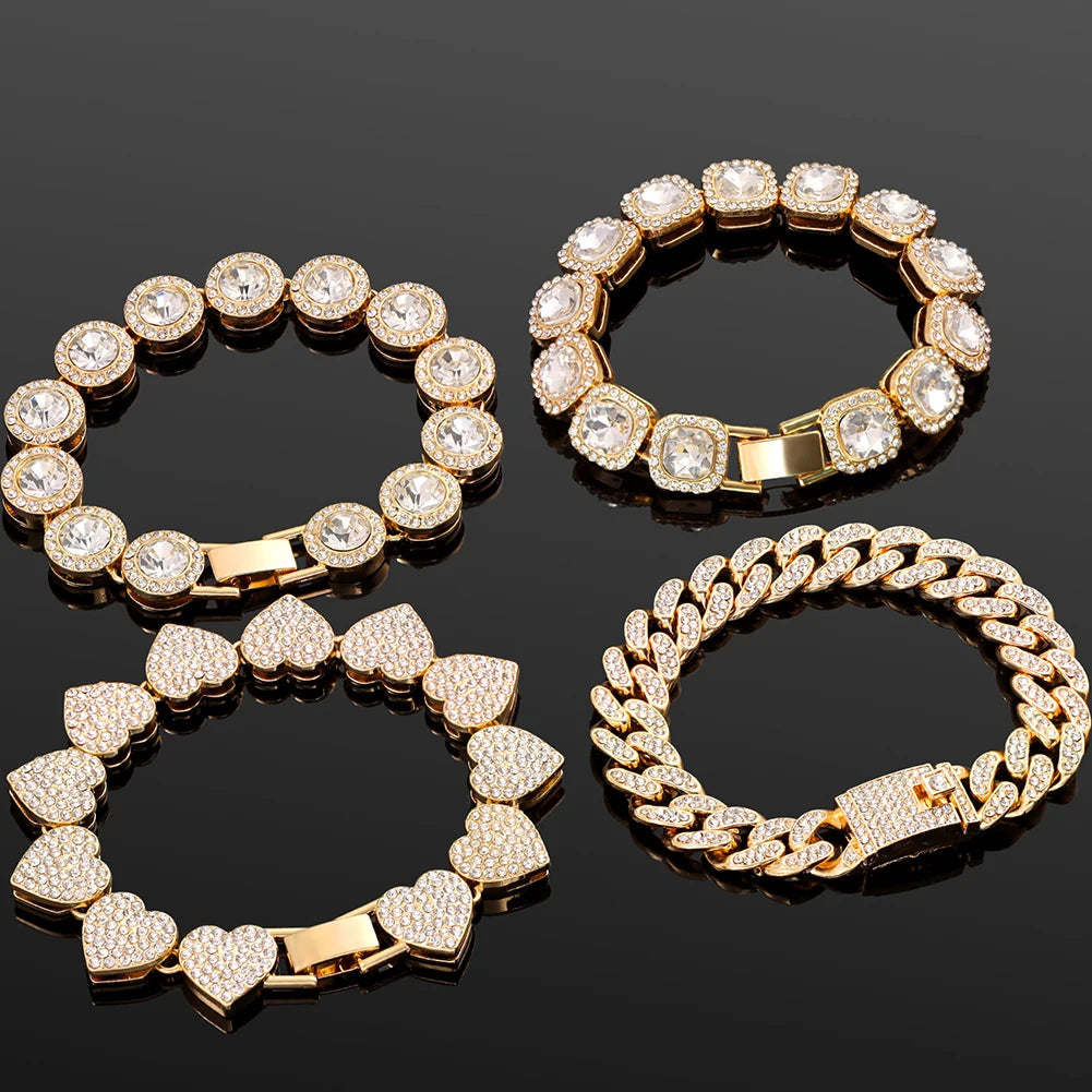 Gold crystal bracelet stack set of four