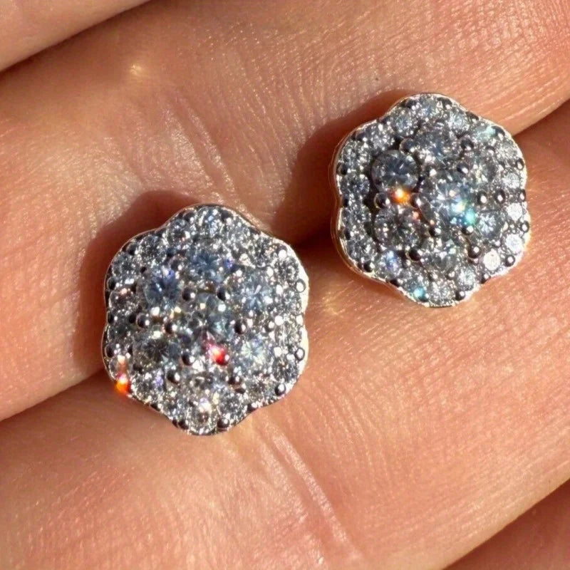 Hexagon pave crystal stud earrings silver